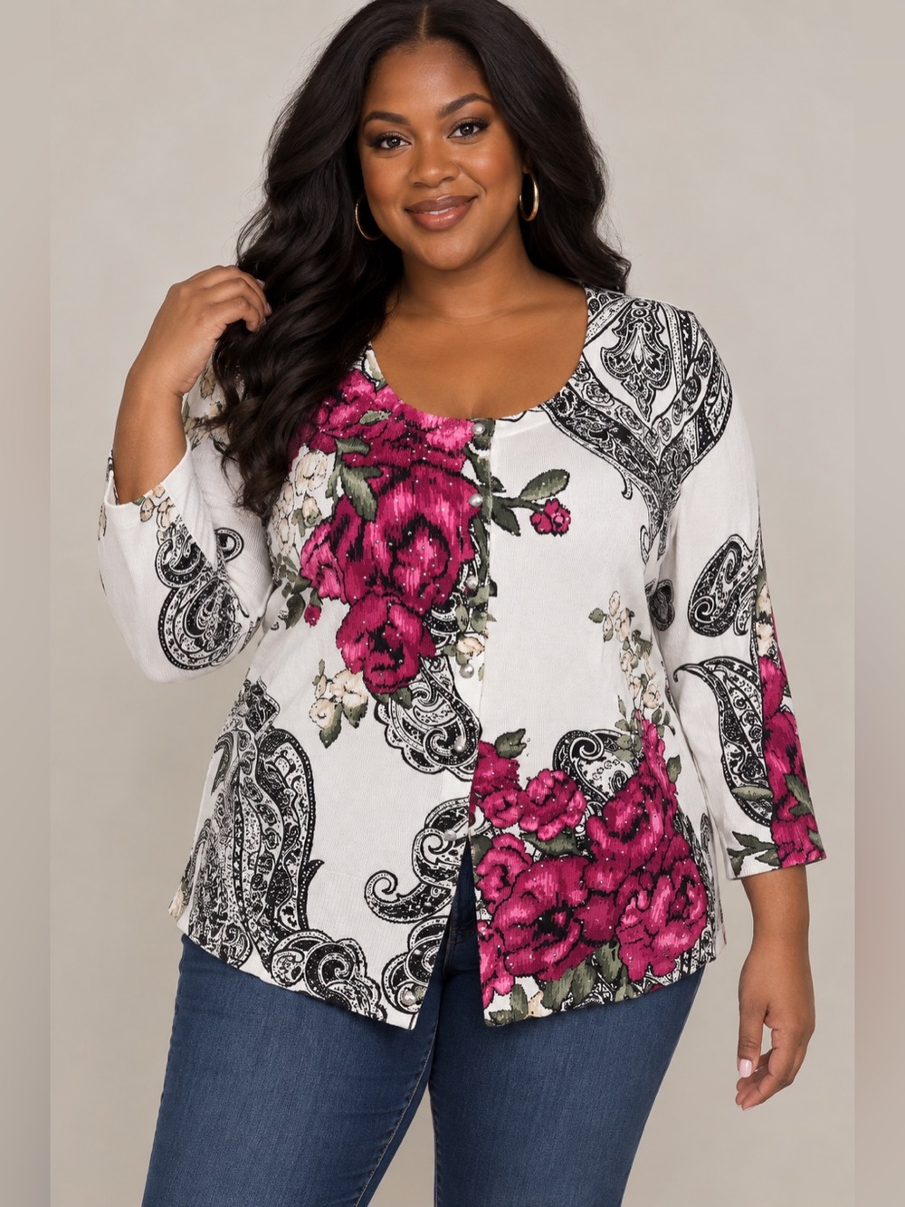 White House Black Market White Floral Paisley Cardigan